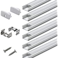 PAQUETE DE 6 1M-3.3pies Canal de Aluminio LED para Tiras de Luces LED- Perfil en Forma de U de Acabado Profesional…